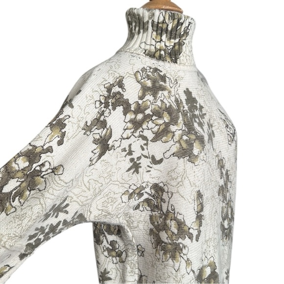 J. JILL Botanical Print Chunky Sweater Turtleneck Cotton Angora Blend Size Large - Picture 4 of 13